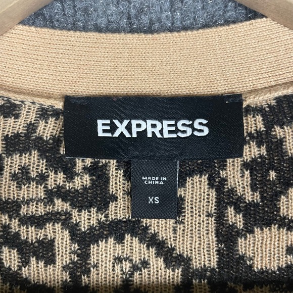 Express Womens Leopard Print Long Sleeve Open Front Cardigan Sweater XS - Picture 7 of 11